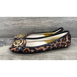 Michael Kors Leopard Calf Hair Gold Logo Ballet Loafer Women's Size 5.5 US Brown